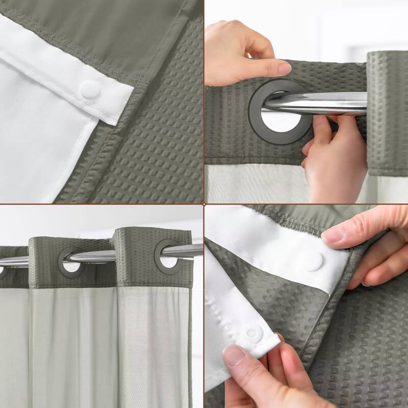 No Hook Embossed Shower Curtain with Snap-in Liner