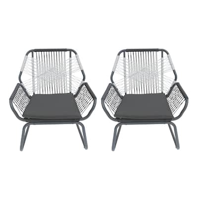 Ciao Accent Club Chair Set of 2, Outdoor Gray Cushions, Gray Rope and Steel