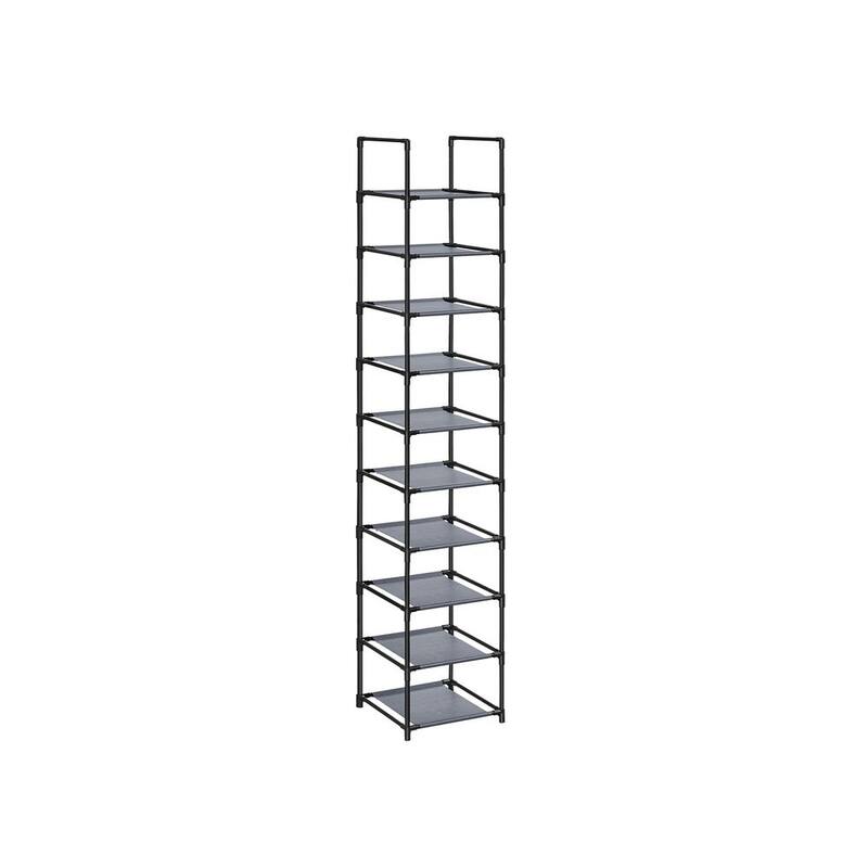 10 Tier Space-Saving Shoe Shelf with Metal Frame and Non-Woven Fabric Shelves - 13"D x 13"W x 68.1"H  - Grey