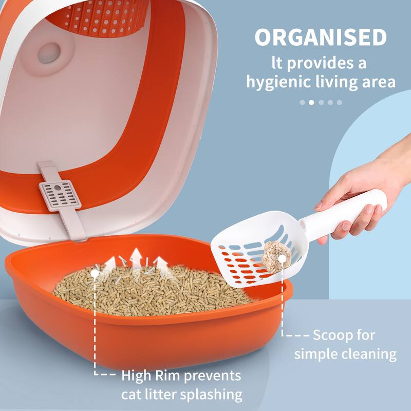 PawHut Cat Litter Box with Lid, Covered Litter Box w/ High Sides, Air Freshener, Large Two-Way Entrance Kitty Litter Box