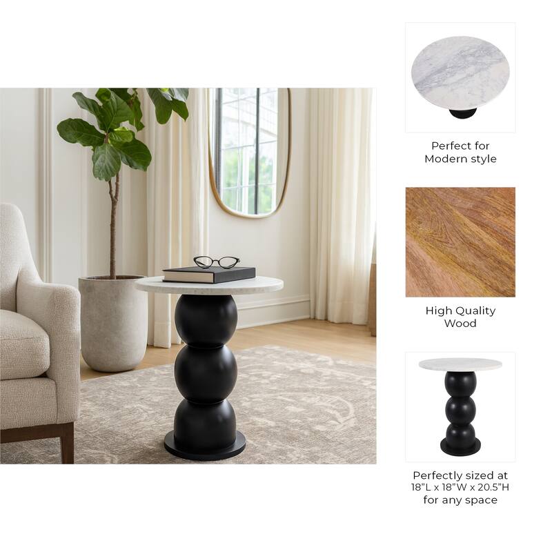 Marble Top Wood Bubble Base Modern End Table - White, 21 in. - 18" x 18" x 20.5"