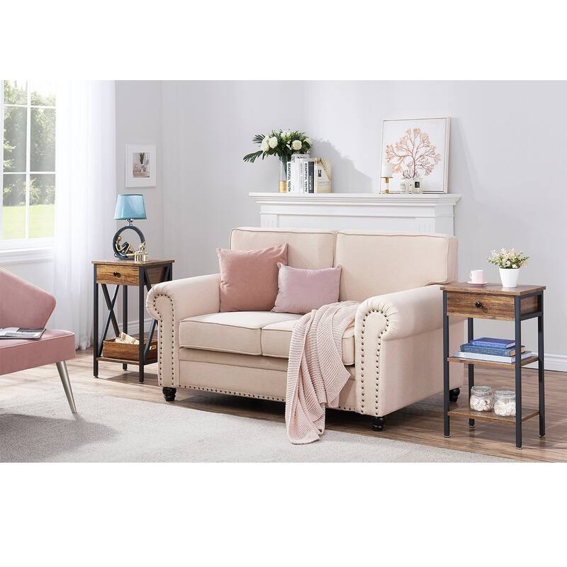 VECELO Set of 2 Modern Nightstands with Drawer & Open Shelves Slim Bedside Table for Small Space Bedroom and Living Room