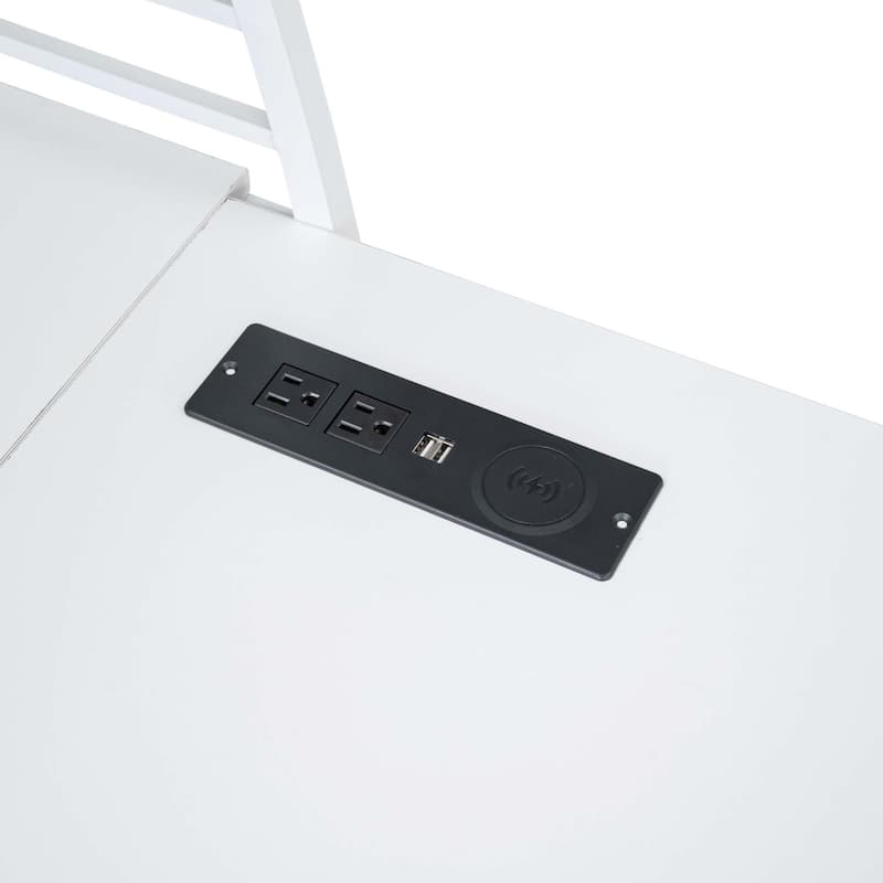 Metal Loft Bed with 4 Layers of Shelves, Desk & USB Ports & Wireless Charging
