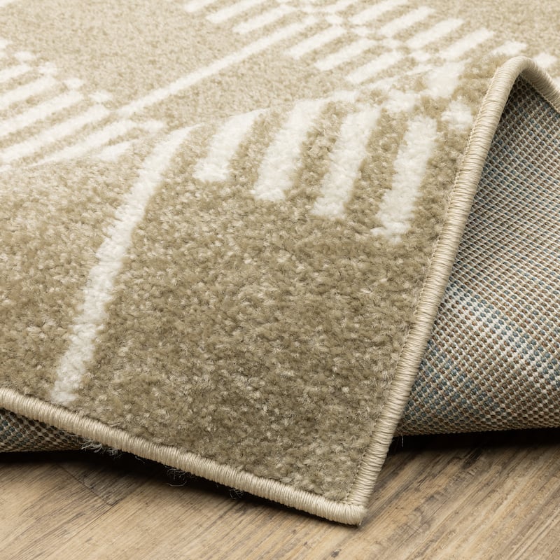 Quartz Scandinavian Modern Grid Beige/ Ivory Area Rug