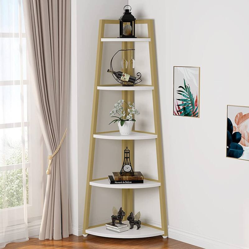 5 Tier Corner Ladder Shelf, Display Bookcase Storage Shelves for Living Room