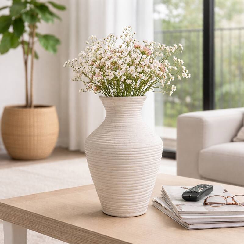 Sculptural Ribbed Paper Mache Table Vase - Stylish Tall Flower Vase