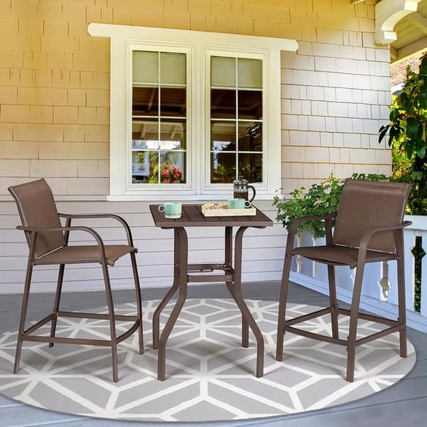 slide 1 of 16, VredHom Outdoor Aluminum Bar Stools with Table (Set of 3) - 21.7" W x 25.6" D x 43.7" H Brown