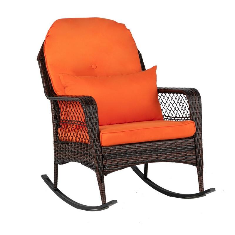 Outdoor Hand-Woven Resin Wicker Rocking Chair - Brown Rattan