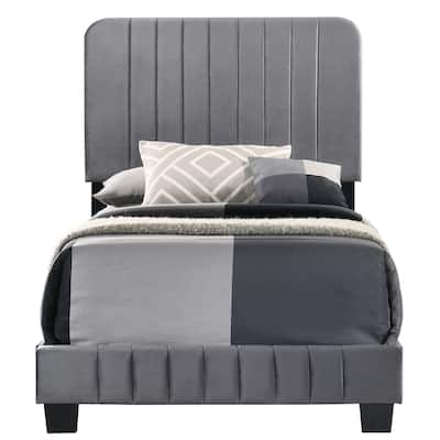 Solid Velvet Upholstered Channel Tufted Twin Panel Bed - 81" - Gray