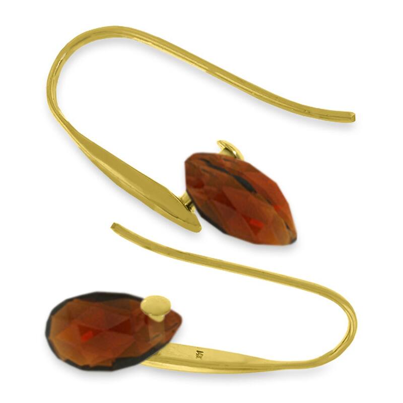 14K Solid Gold Fish Hook Earrings w/ Dangling Briolette Garnets