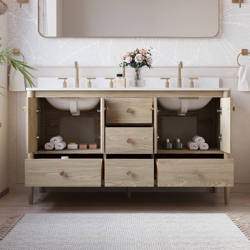 34''H Solid Wood Bathroom Vanity With Carrera White Quartz Top and Sink