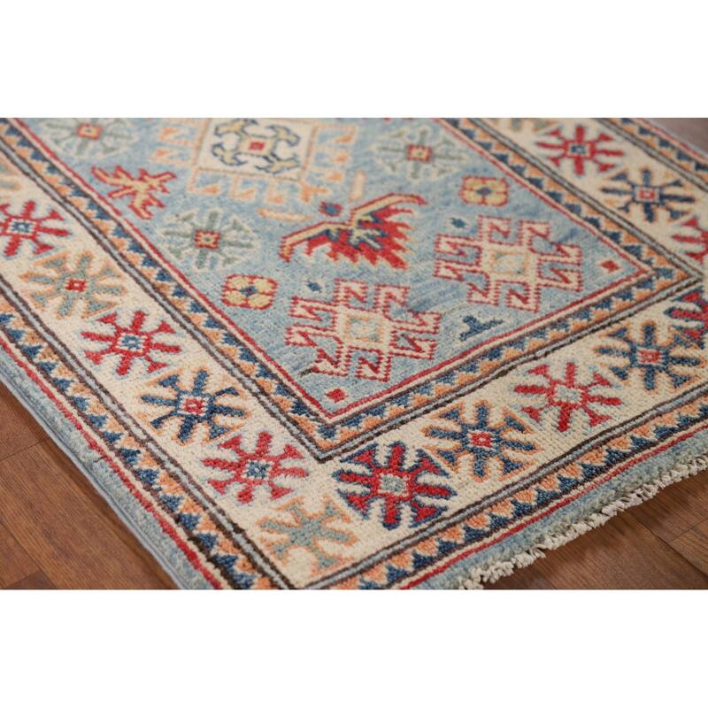 Light Blue Kazak Foyer Rug Handmade Wool Carpet - 2'1" x 3'1"