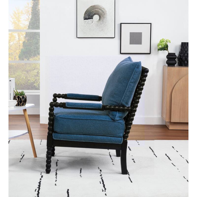 SEYNAR Mid Century Teddy Velvet Fabric Wood Accent Armchair with Cushion Set of 2