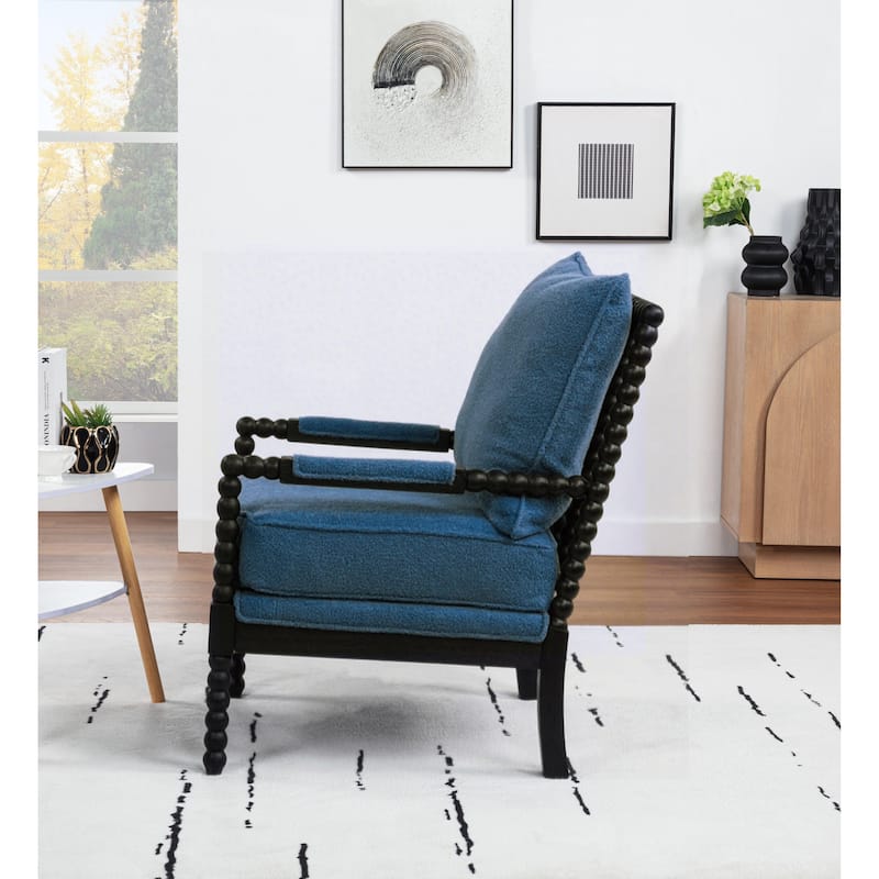SEYNAR Mid Century Teddy Velvet Fabric Wood Accent Armchair with Cushion