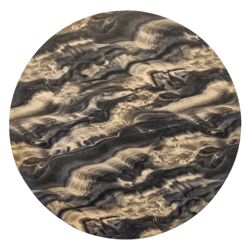 Roundhill Furniture Cavira Modern Faux Marble Dining Table with Wood Pedestal Base