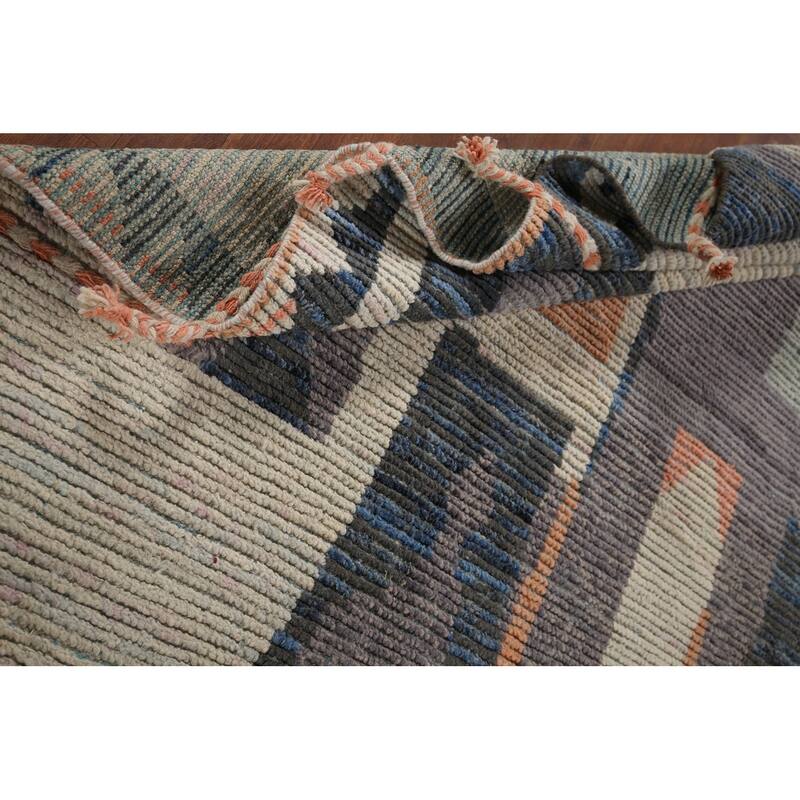 Beige Moroccan Abstract Area Rug Hand-Knotted Wool Carpet - 8'0"x 12'4"