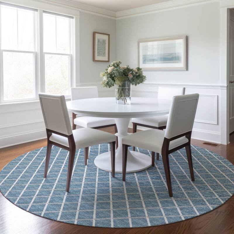 Premium Washable Super Soft Modern Trellis Mayfield Rug - Sky - 8' x 8' - Round