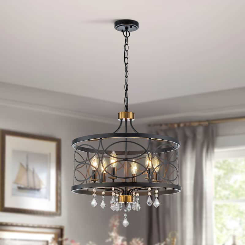 Starsky 6-Light Modern Lantern Drum Chandelier with Crystal Drop - Black