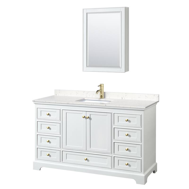 Wyndham Collection Deborah 60" Free Standing Single Basin Vanity Set - White / Carrara Cultured Marble Top / Brushed Gold