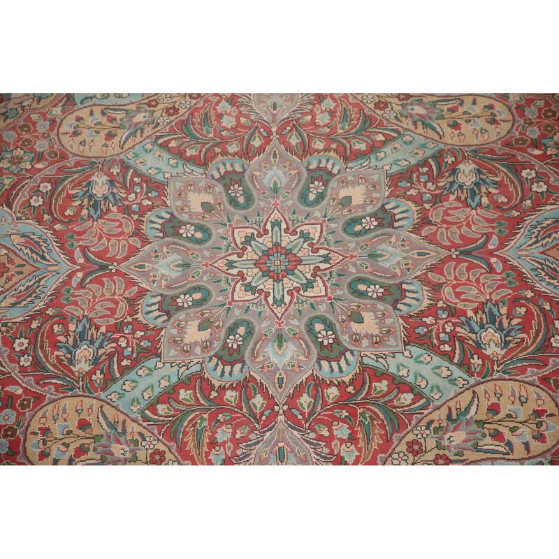 Hand Knotted Oriental 100% Wool Carpet Traditional Floral Red Tabriz Area Rug - 12' 8'' X 9' 8''