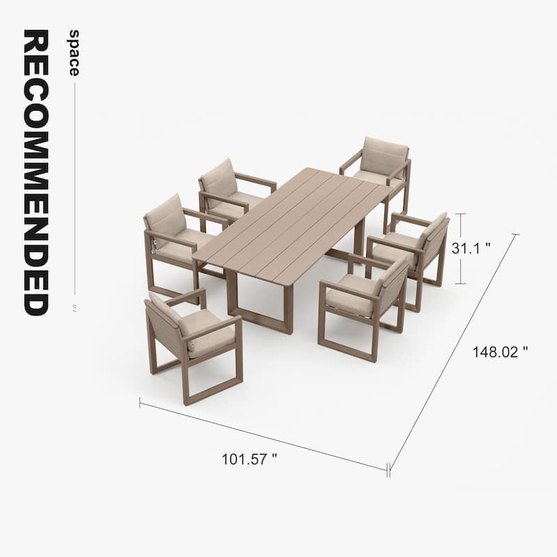 PURPLE LEAF Caesar Outdoor Dining Set Aluminum Luxury Patio Furniture with Olifen Removable Thick Cushion and Pillow-Khaki - N/A