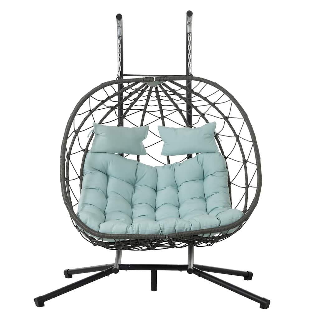 GDFStudio - Sophia 2-Person Hanging Egg Chair with Stand for Indoor and Outdoor Relaxation Spaces