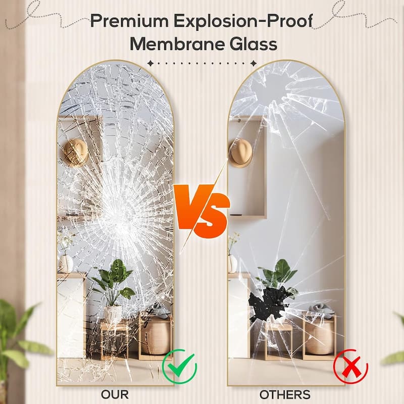 Arched Mirror Full Length, 21"x64" Body Wall Mirrors Shatter-Proof Glass, Large Tall Arch Mirror with Stand Aluminum Alloy Frame