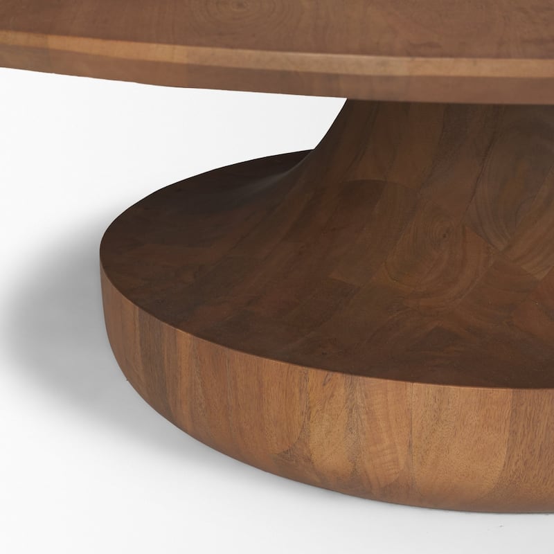 Arno Warm Mid-Brown Wood Sculptural Round Coffee Table
