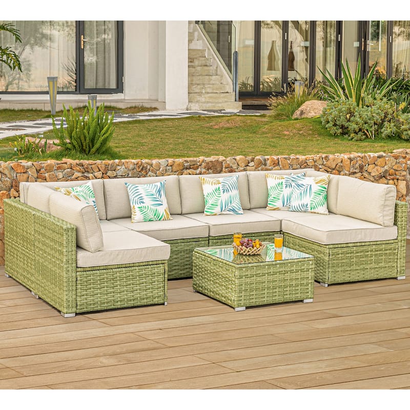 COSIEST 7-Piece Outdoor Patio Sectional Wicker Sofa With Coffee Table