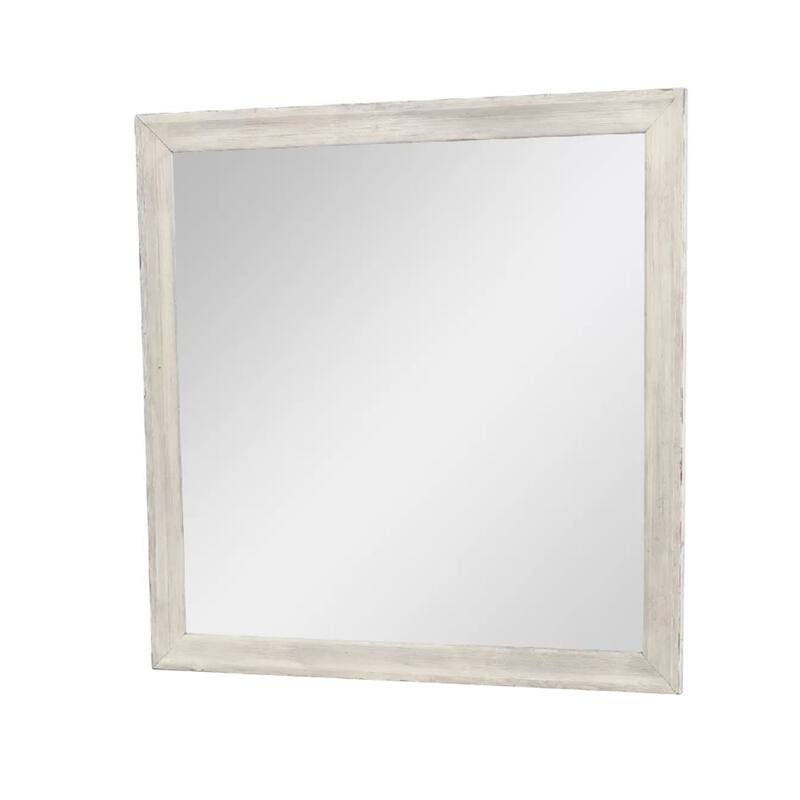 Dresser Mirror, Antique White Poplar Wood Frame, Square 40 Inch - Antique White