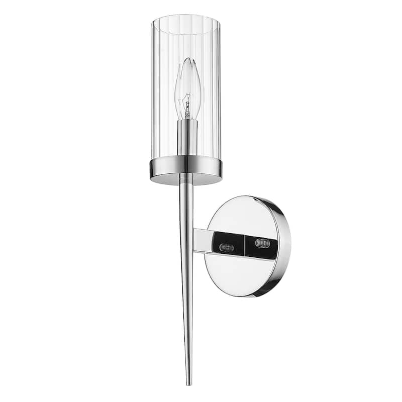 1-Light Chrome Iron Wall Sconce With A Clear Glass Shade