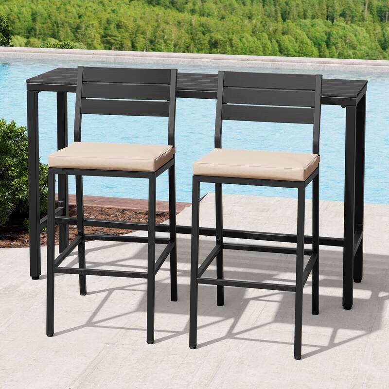 Outdoor 3-Piece Patio Bar Stools Set Rectangle Bar Table and Barstools with Cushion