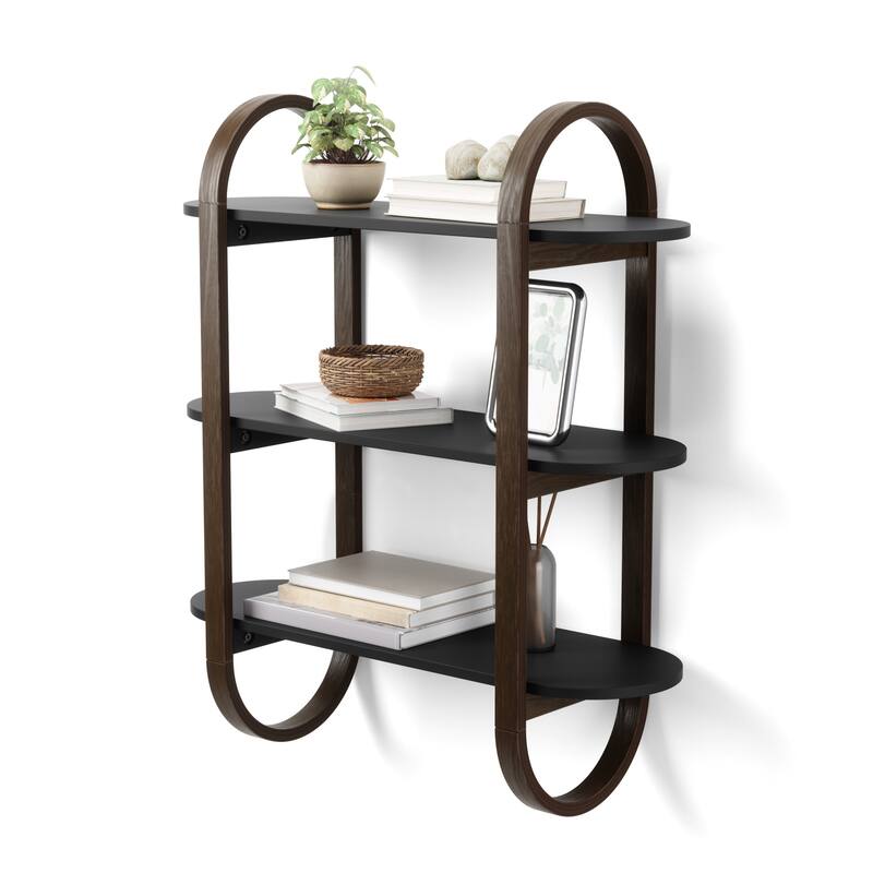 Umbra 1016859 Bellwood 29-1/2" x 9-5/16" Wood Display Shelf - Black / Walnut