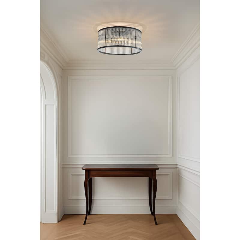 Modern Glam Black / Antique Bronze 4/10-Light Glass Drum Flush Mount Contemporary Ceiling Light For Living Room Entryway