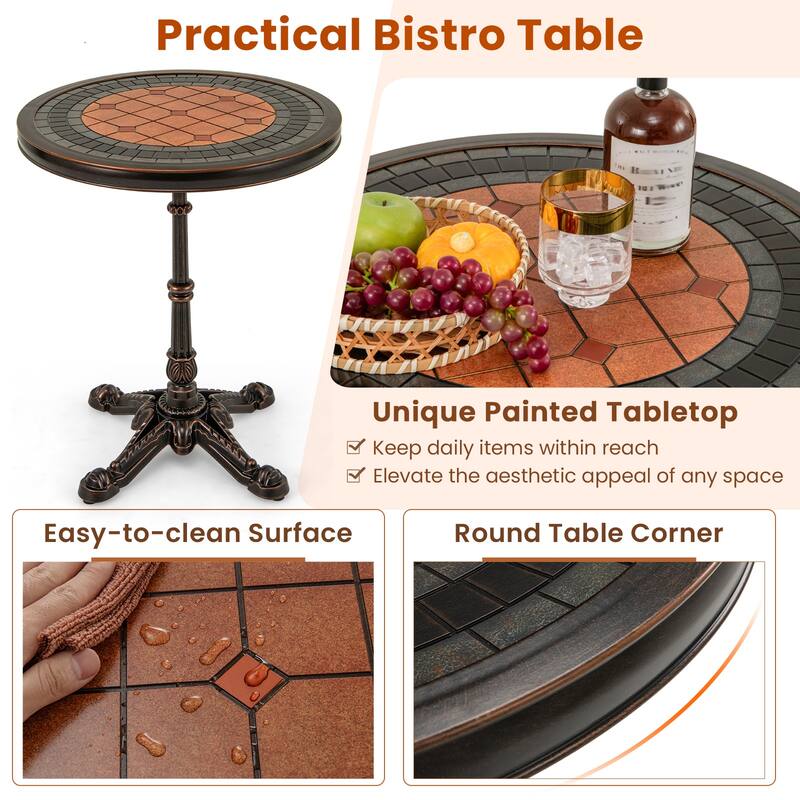 Costway 32" Patio Dining Table with 1.6" Umbrella Hole & Lid DPC - Bronze - See Details