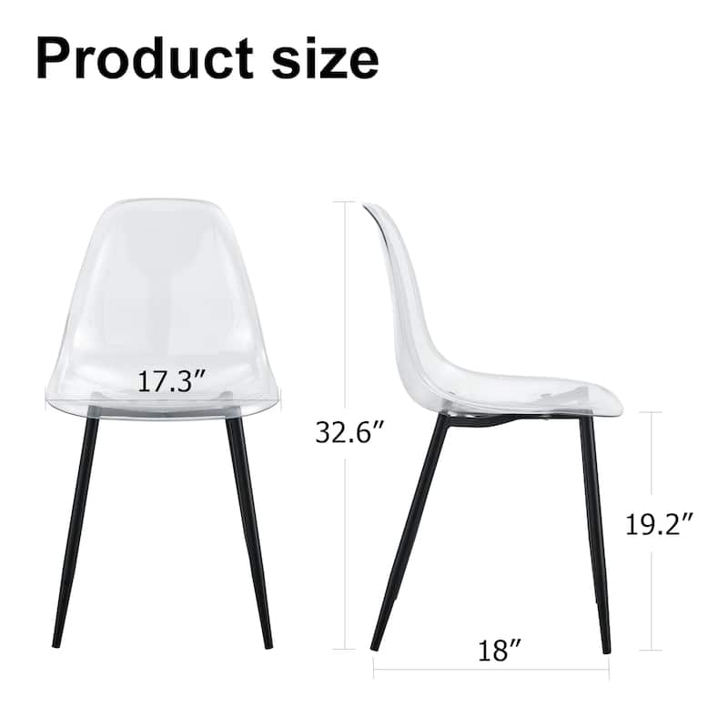 Modern minimalist armless crystal dining chair, plastic chair set of 6 with metal legs