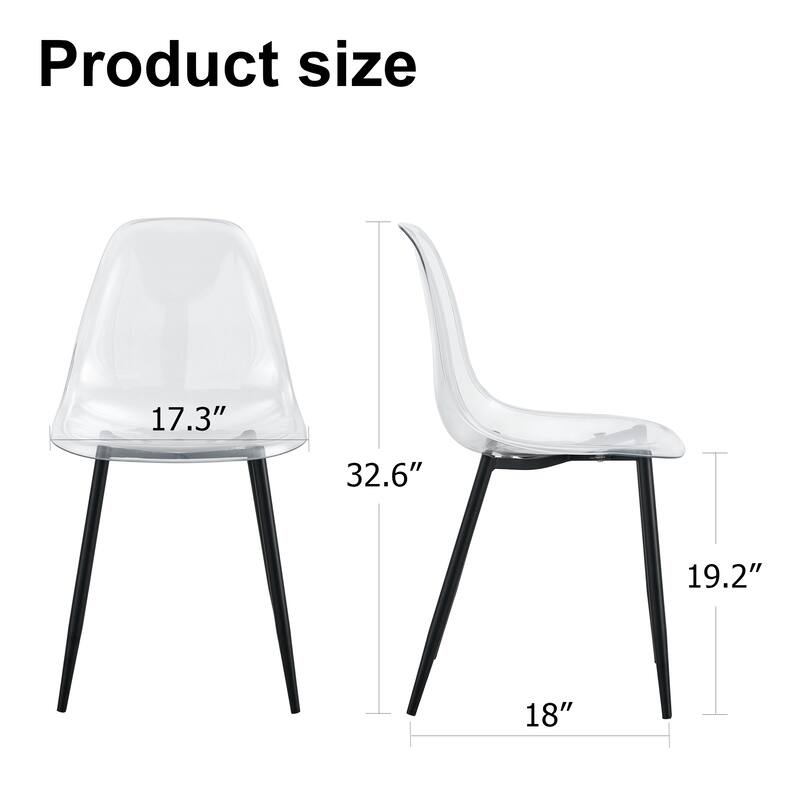 Roomfitters Transparent Plastic Dining Chairs with Black Metal Legs, Armless Crystal Nordic Style Set of 4 for Home Use, Black