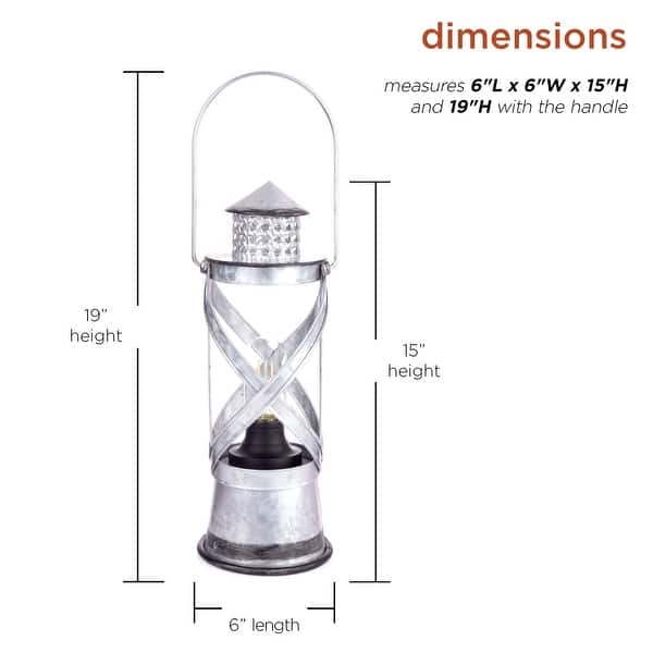 Alpine Corporation 15"H Indoor/Outdoor Vintage Metal Lantern with LED Lights, Silver