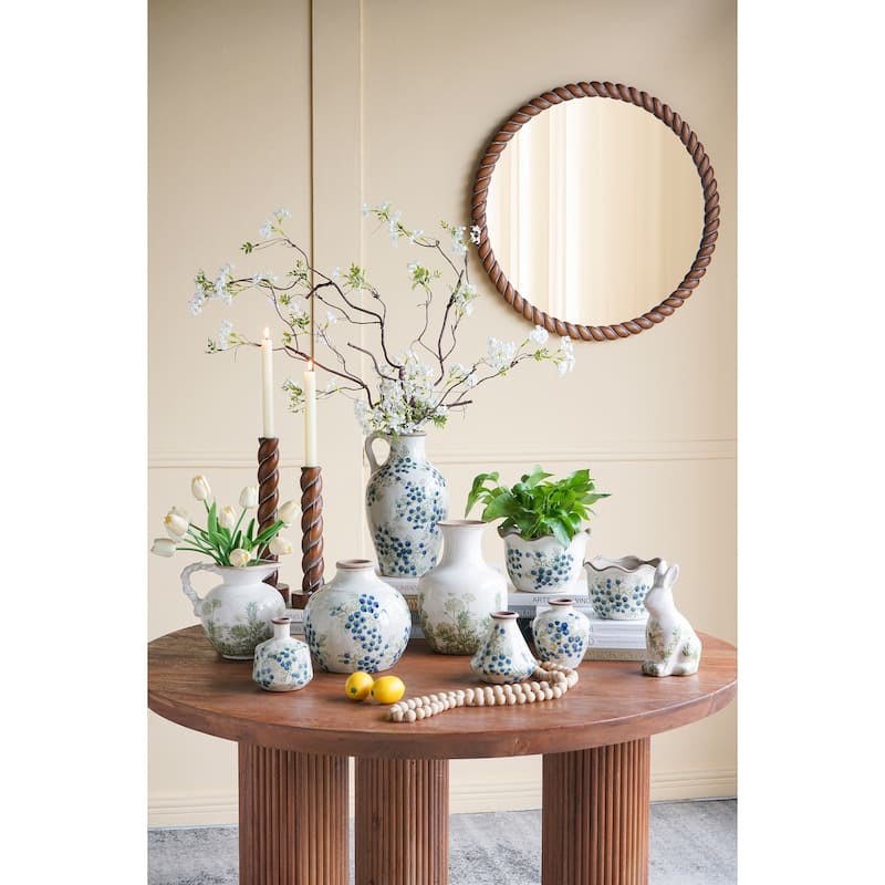 28.3x28.3" Round Wall Mirror with Pine Wood Frame, Brown