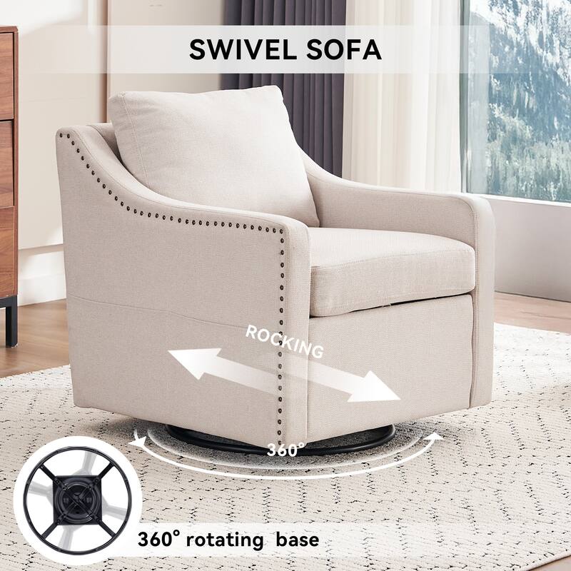 GDFStudio - Liam Modern 360° Swivel Linen Accent Chair with Rivet Detailing