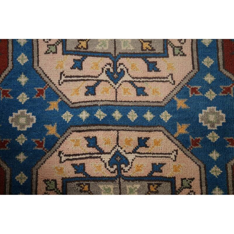 Blue Geometric Heriz Serapi Area Rug Handmade Wool Carpet - 8'0"x 9'10"