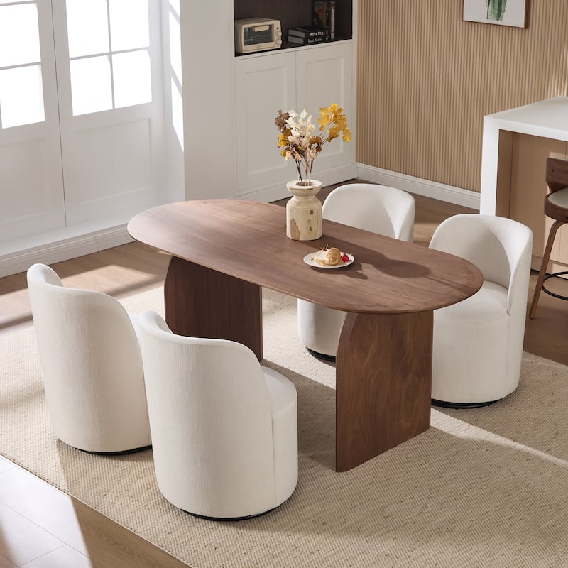 Set Of 1 Upholstered Barrel Chair, Mid Century Modern Round Linen Dining Chair, 360 Degree Swivel Side Chair for Dining Room