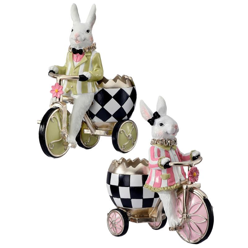 8.5" Resin Garden Bunny Tricycle Set of 2