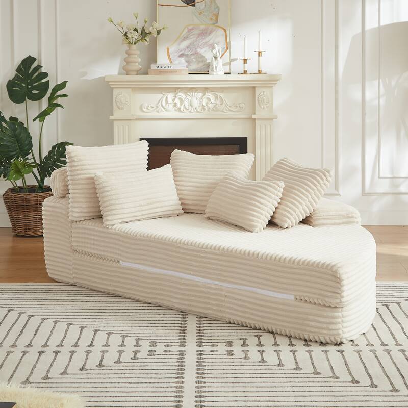 78.5-Inch Corduroy Semi-Circular 2-in-1 Sofa Bed,Designer Recliner with Pillow