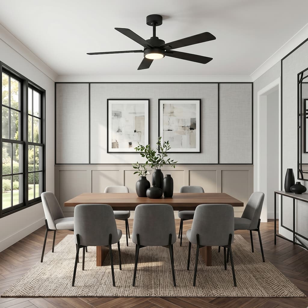 52 in Ceiling Fan with Light, 5 Plywood Blades, Quiet Reversible DC Motor, Remote Control, 6 Speeds