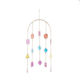The Novogratz Multi Colored Metal Indoor Outdoor Geometric Windchime with Stained Glass
