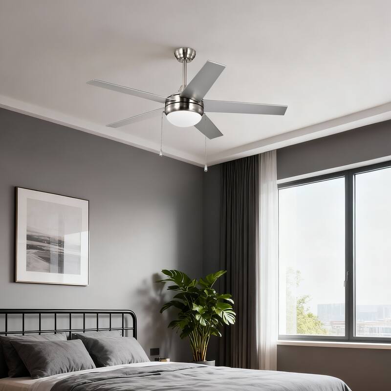 Matte Black/Brushed Nickel 52 in. Integrated LED Indoor 5-Blade Ceiling Fan with Pull Chain