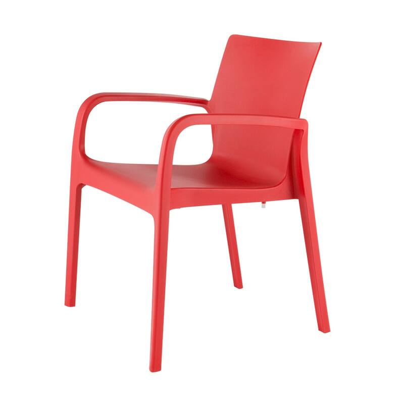 HomeRoots Set of Two Red Heavy Duty Plastic Outdoor Stacking Dining Chairs