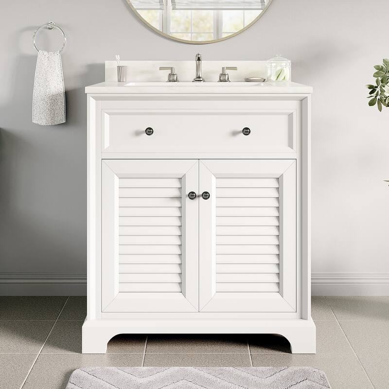 Elegant 24-Inch European Bathroom Vanity with Gold Accents and Marble-Style Sink