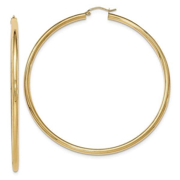 Shop Mcs Jewelry Inc 14 KARAT YELLOW GOLD LARGE CLASSIC ROUND HOOP EARRINGS 3MM (3.3") - On Sale ...